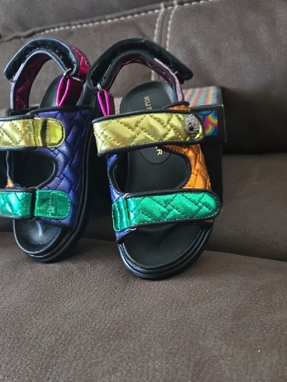 Kids White Butterfly Embroidered Sneaker & Multicolor Metallic Sandal Duo - Picture 11 of 12